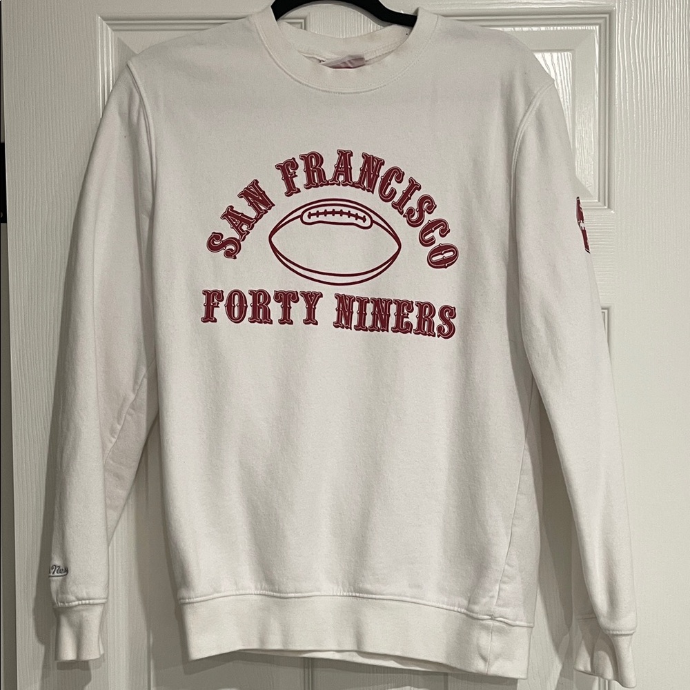 Mitchell & Ness White San Francisco Forty Niners Crewneck Sweater
